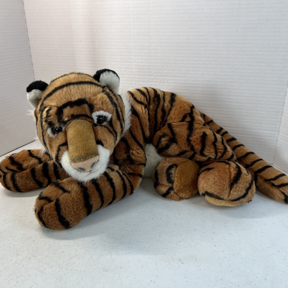 Vintage Aurora Tiger Plush Realistic Stuffed Animal Jumbo 22" Laying Rare HTF